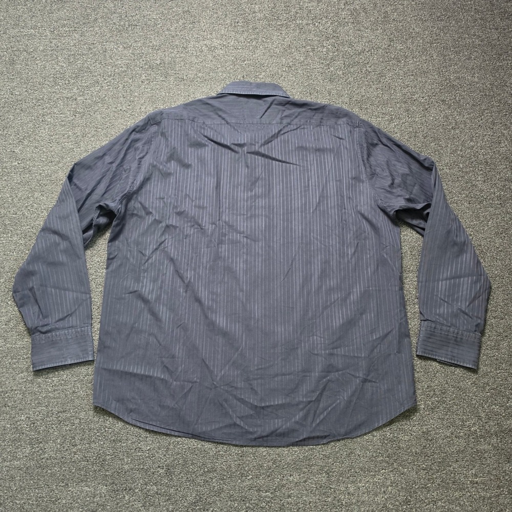 Hugo Boss Button Down Shirt Black Gray Striped Mens XXL Long Sleeve Cotton Work - Picture 8 of 8